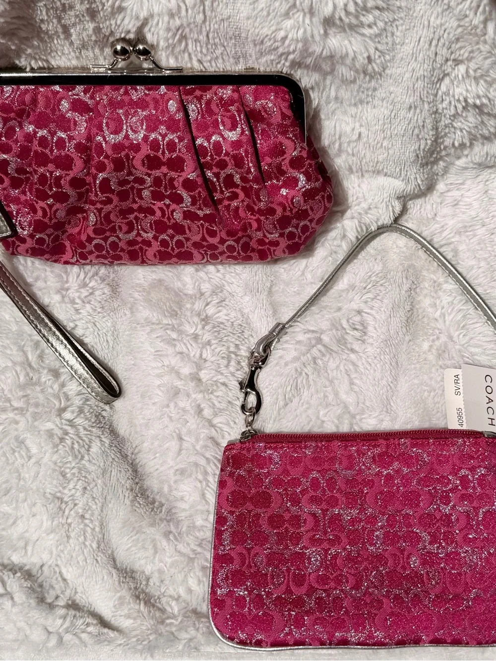 NWT Coach Raspberry Lurex Wristlet and Kisslock Pouch Duo